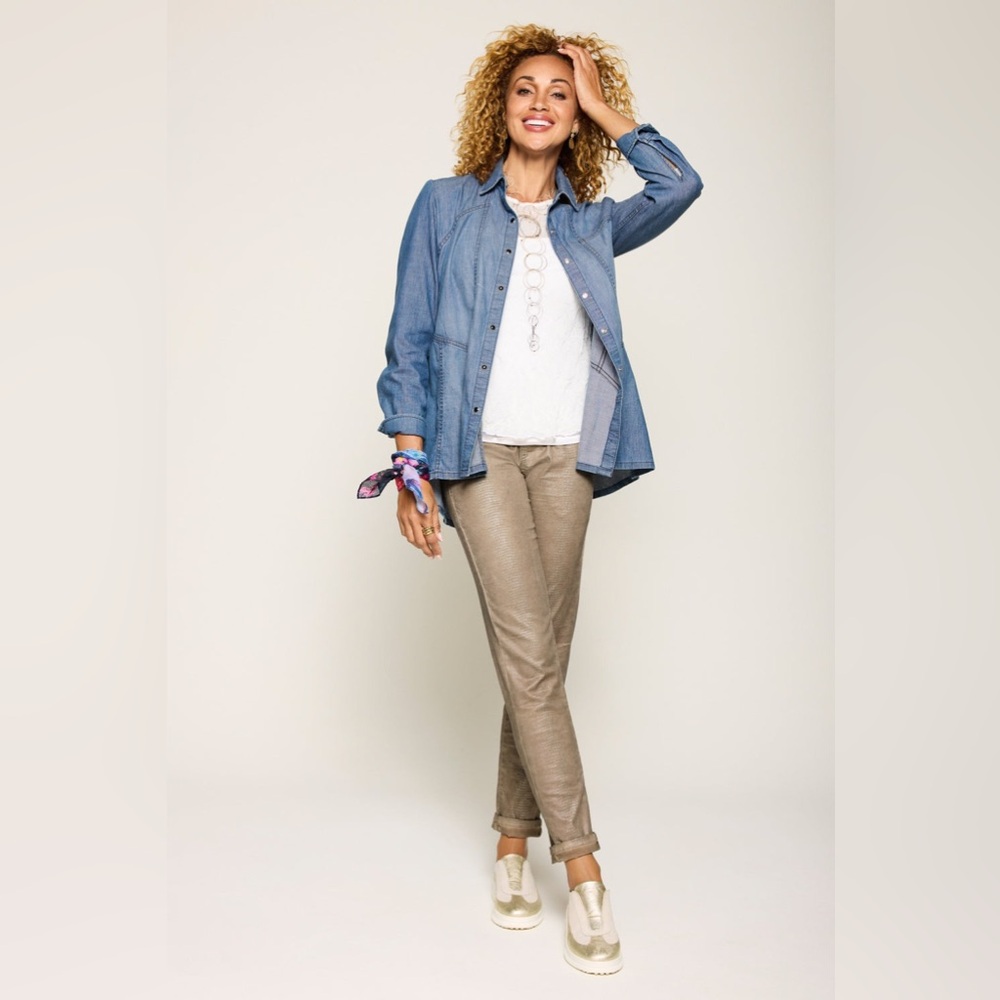Lisa Bayne Denim Oversized Denim Shirt Women's Top size Medium - Picture 3 of 10